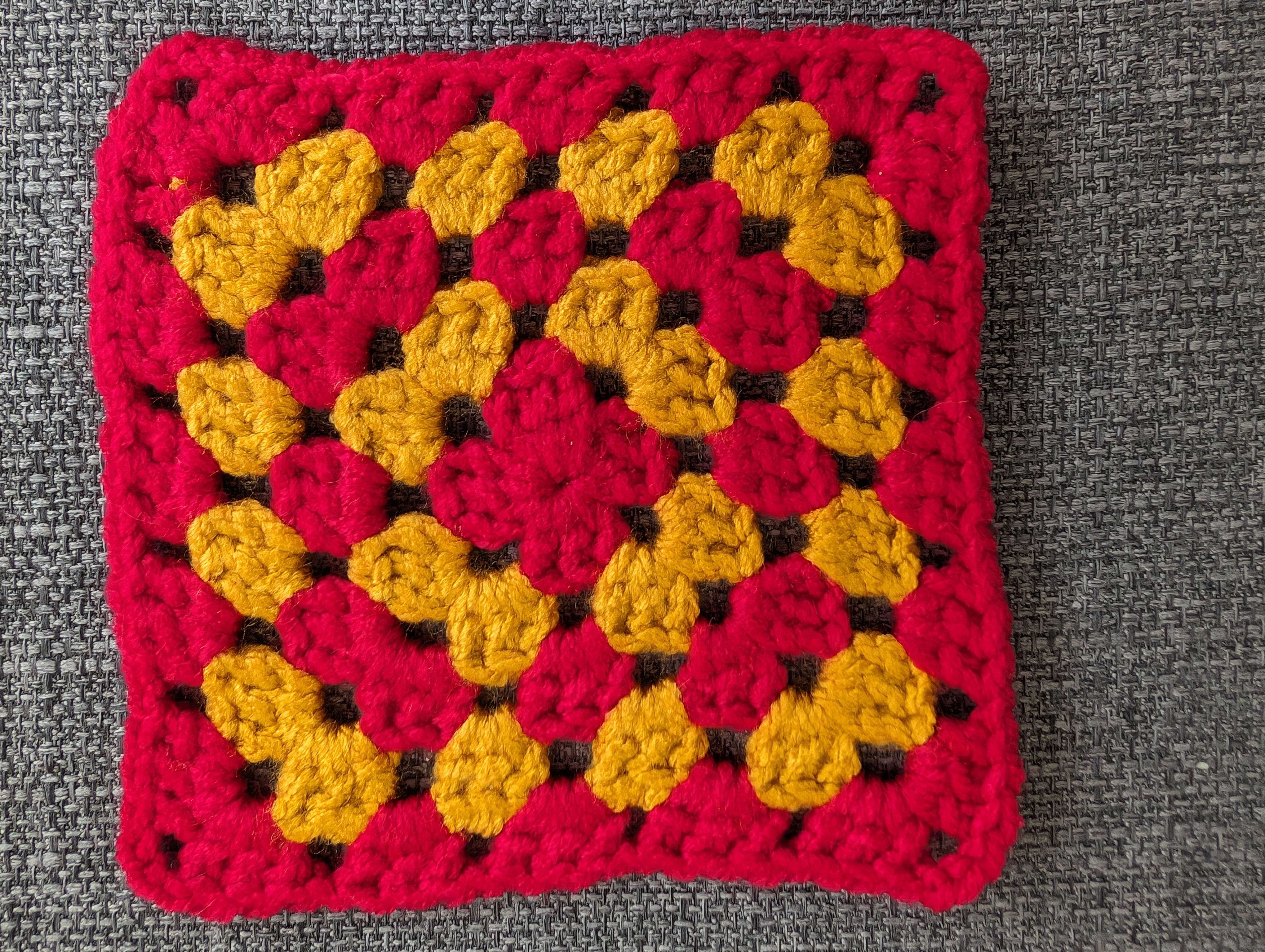 Red and yellow traditional granny square